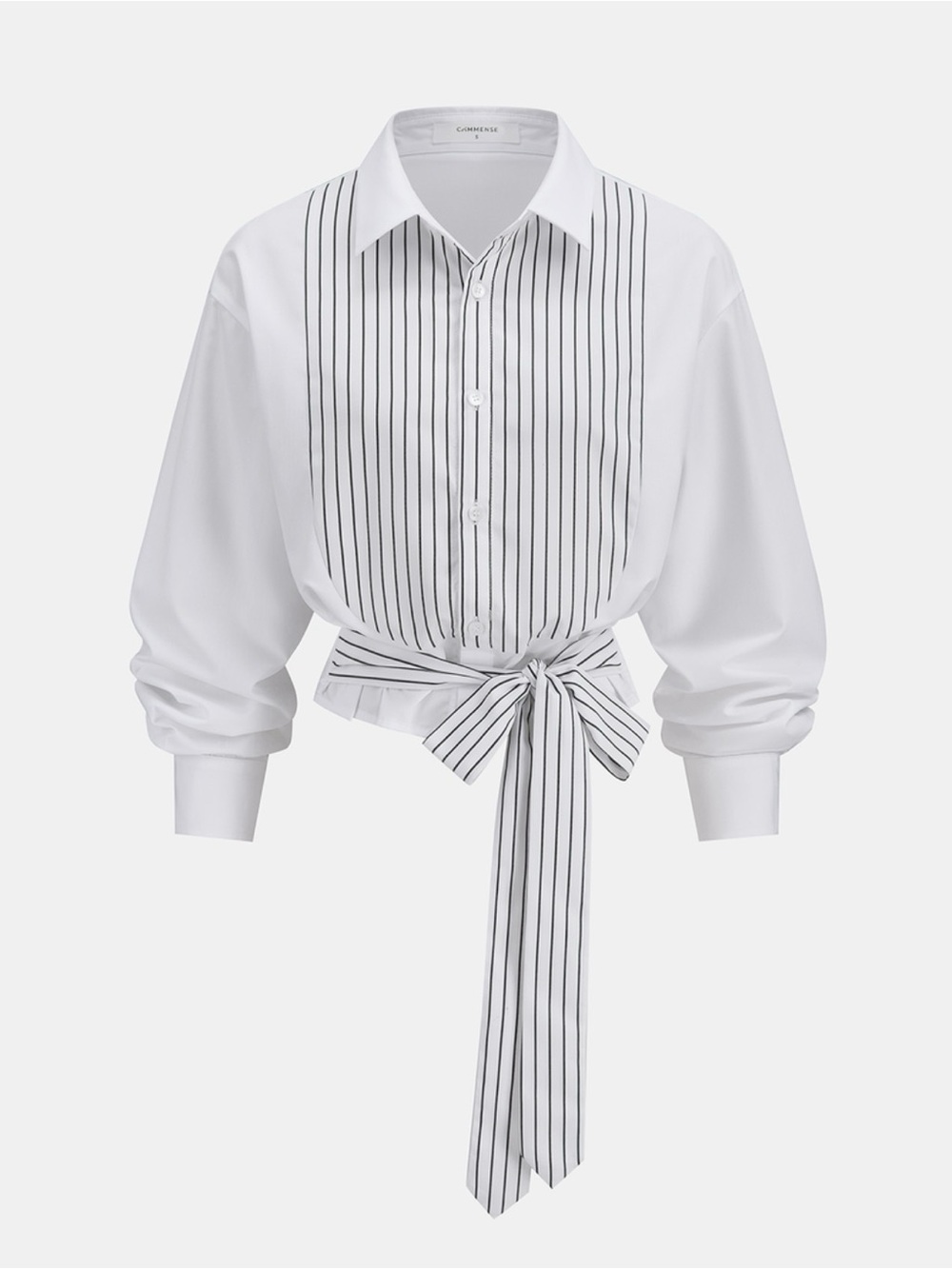 Commense White Striped Tie-Waist Button-Up Blouse Large 8/10